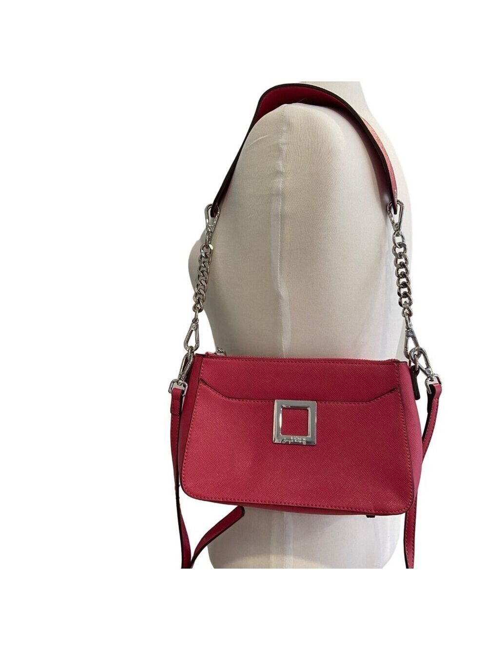 Joseph Ribkoff designer Pink Crossbody Bag With Chain Strap & Silver Accents